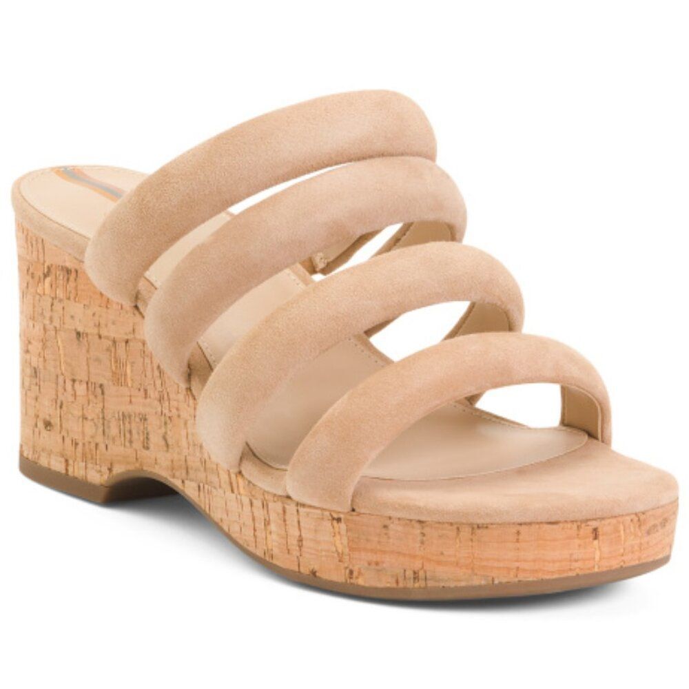 NEW Sam Edelman Yuki Wedge Sandals Size 9 Tan Suede Cork Platform Heel